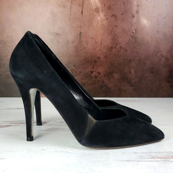 MajeNWT Argent Black Suede Silver Sparkle Black Tie High Heel Shoes
